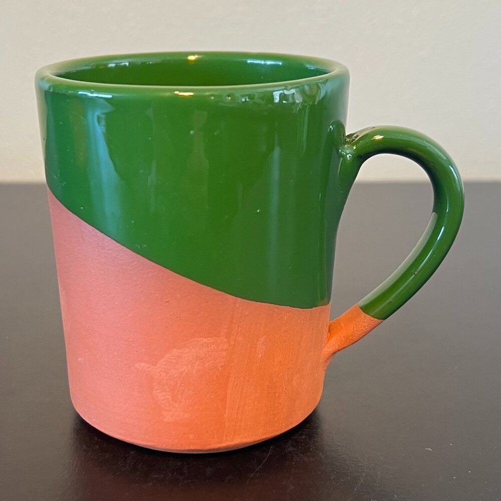 Set of 2 Handcrafted Terra Cotta Pottery Coffee Mugs Asymmetrical Dipped Glaze - Picture 9 of 13